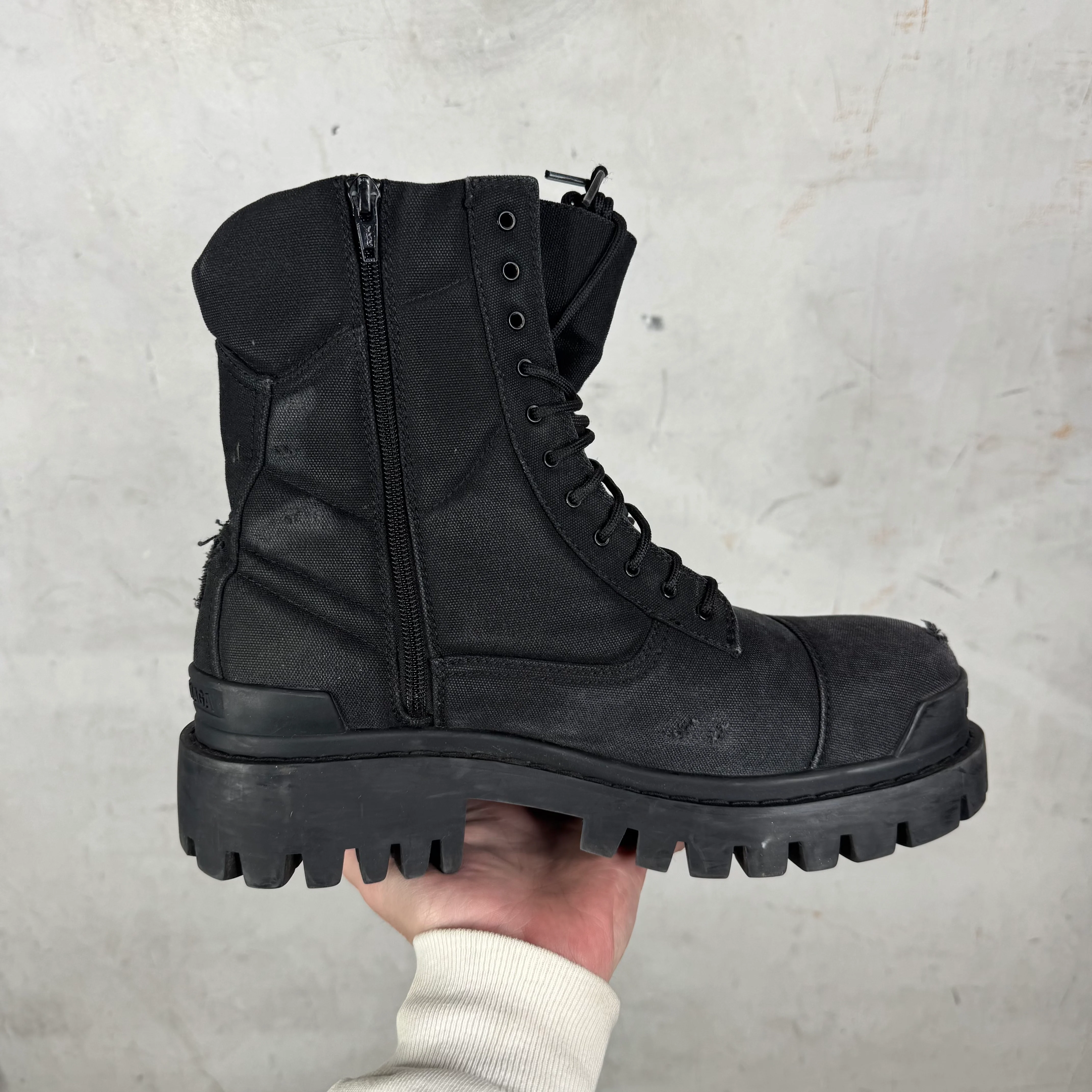 Balenciaga Black Distressed Strike Combat Boots - Image 8