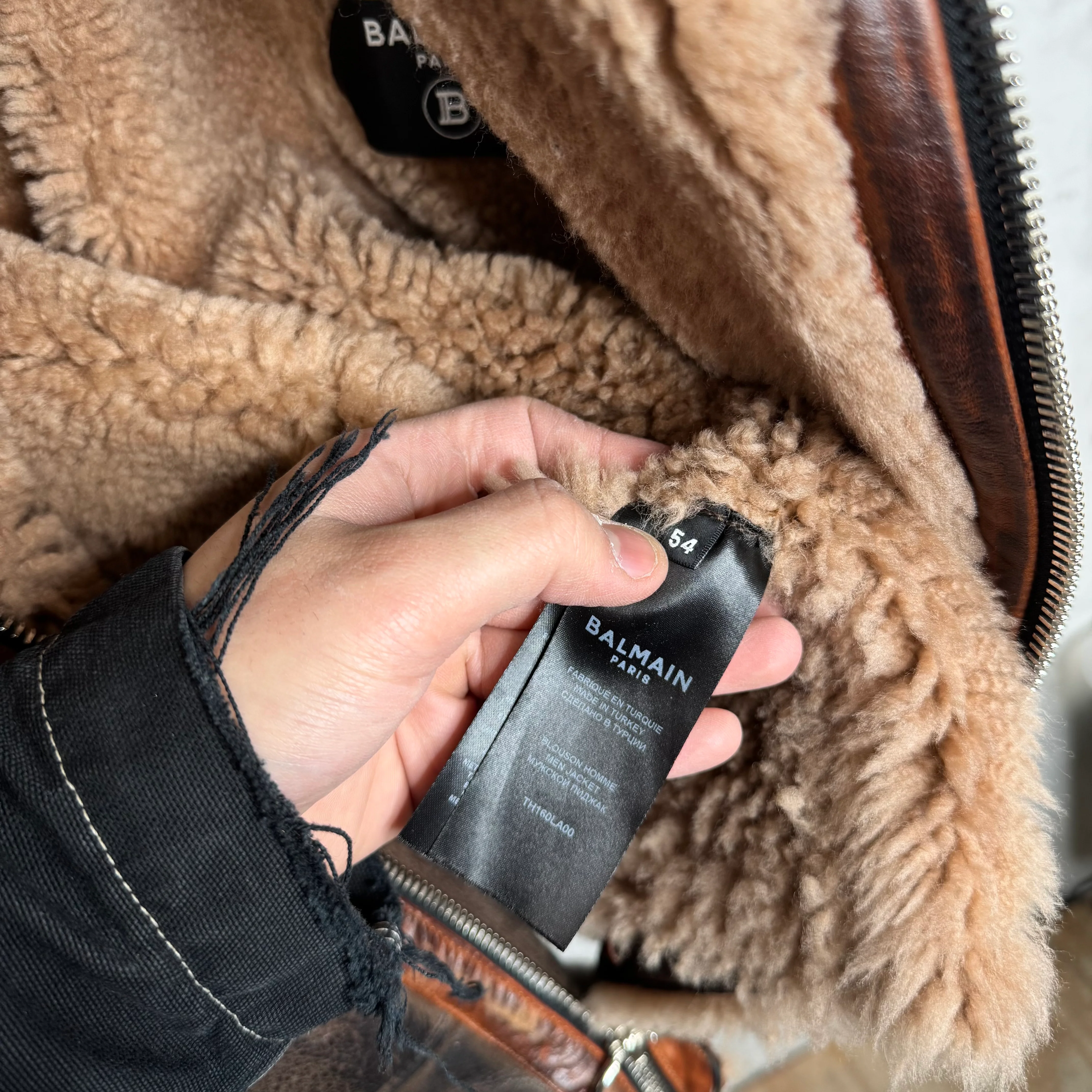 Balmain Leather Shearling Pilot Jacket - Image 11