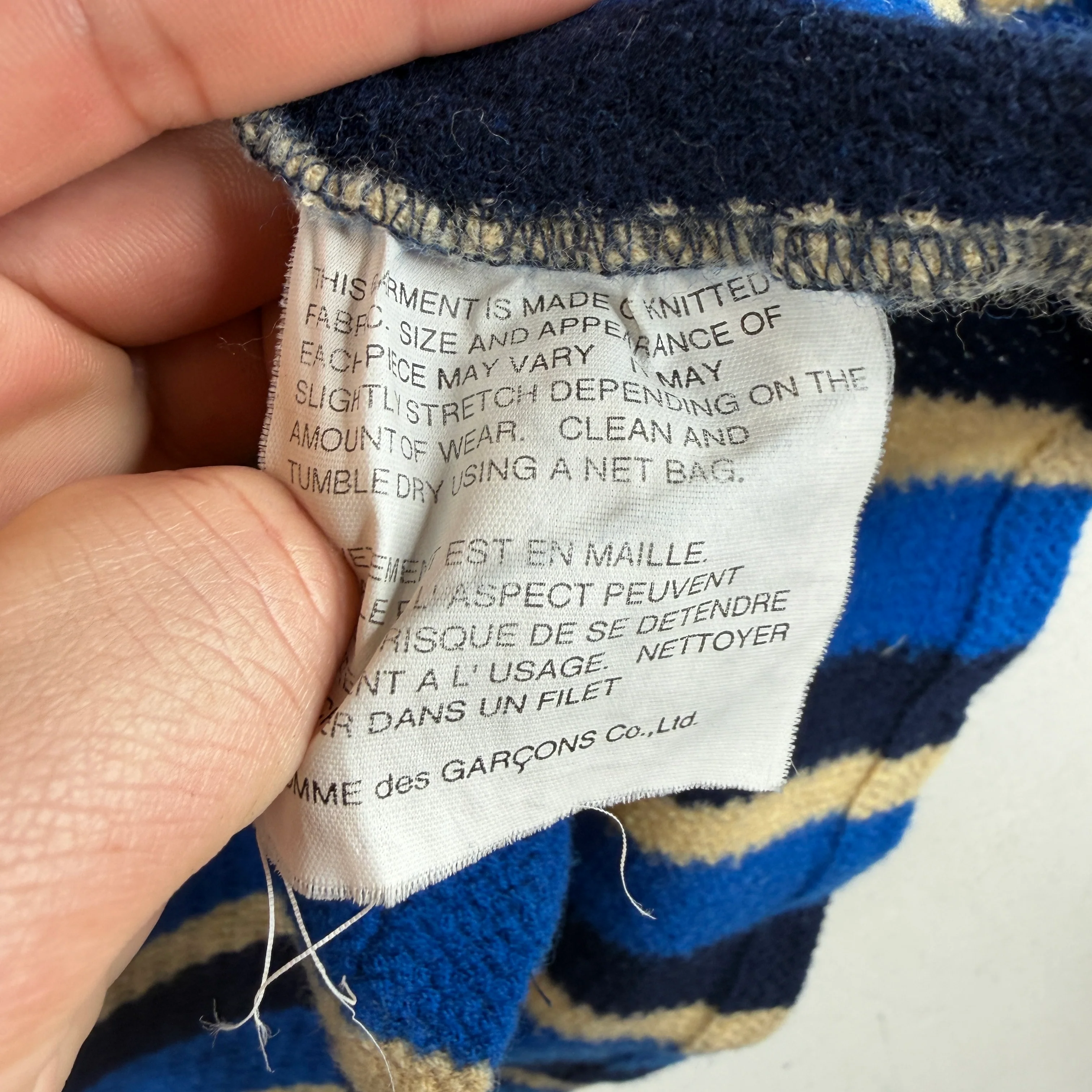CDG Blue Striped Wool Knit Button Up Shirt - Image 4