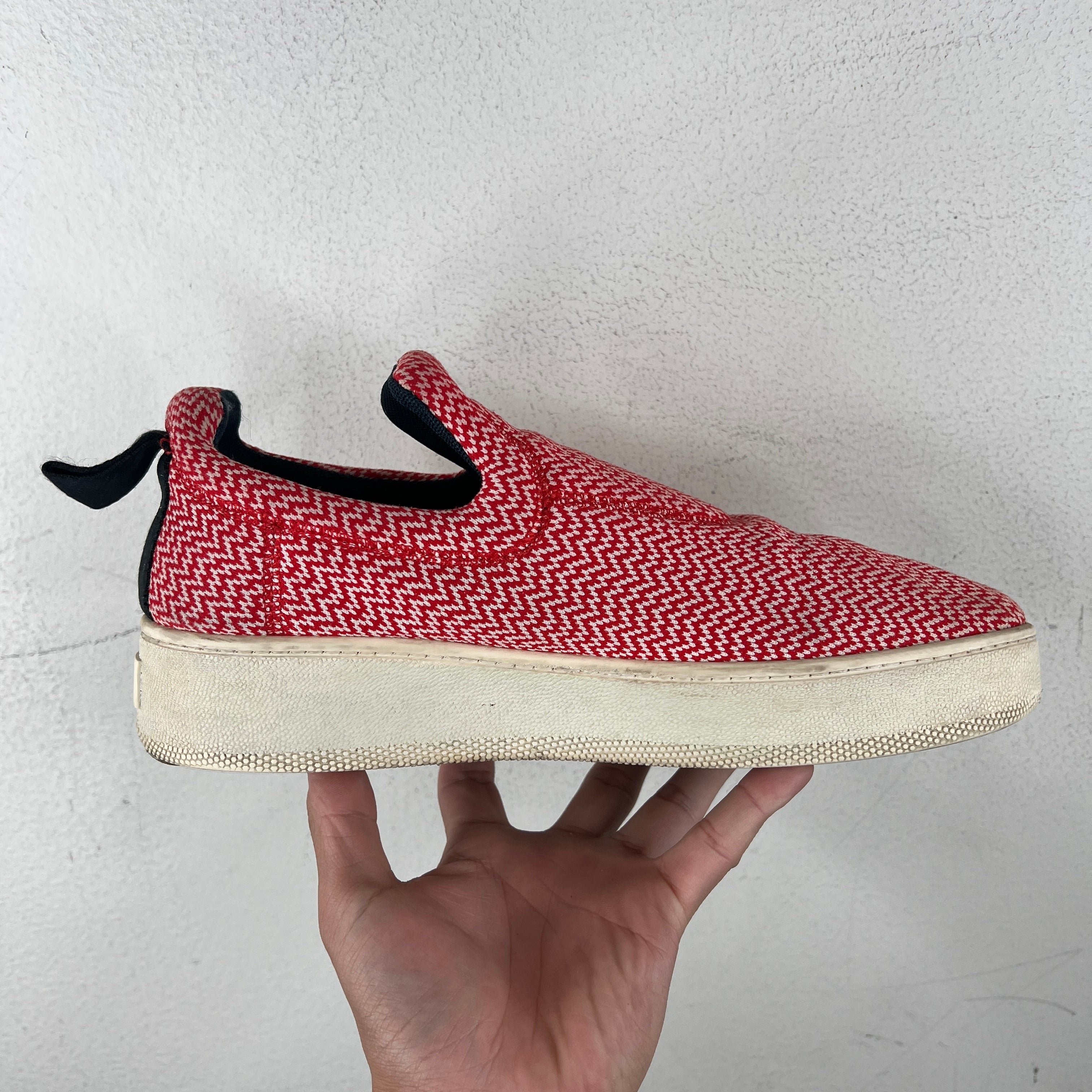 Celine Red Patterned Slip Ons - Image 10