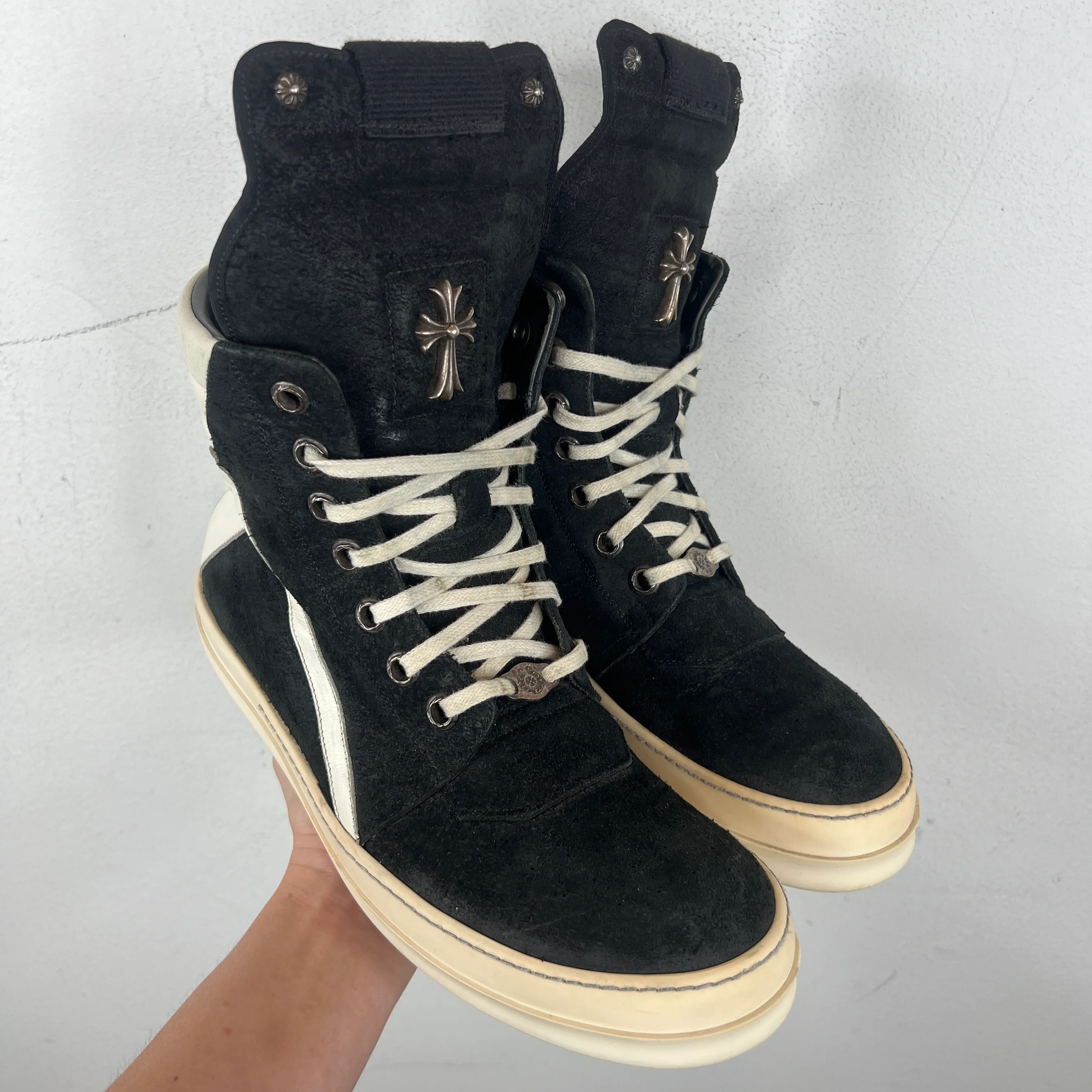 Chrome Hearts Rick Owens Black Suede Geobasket Sneakers