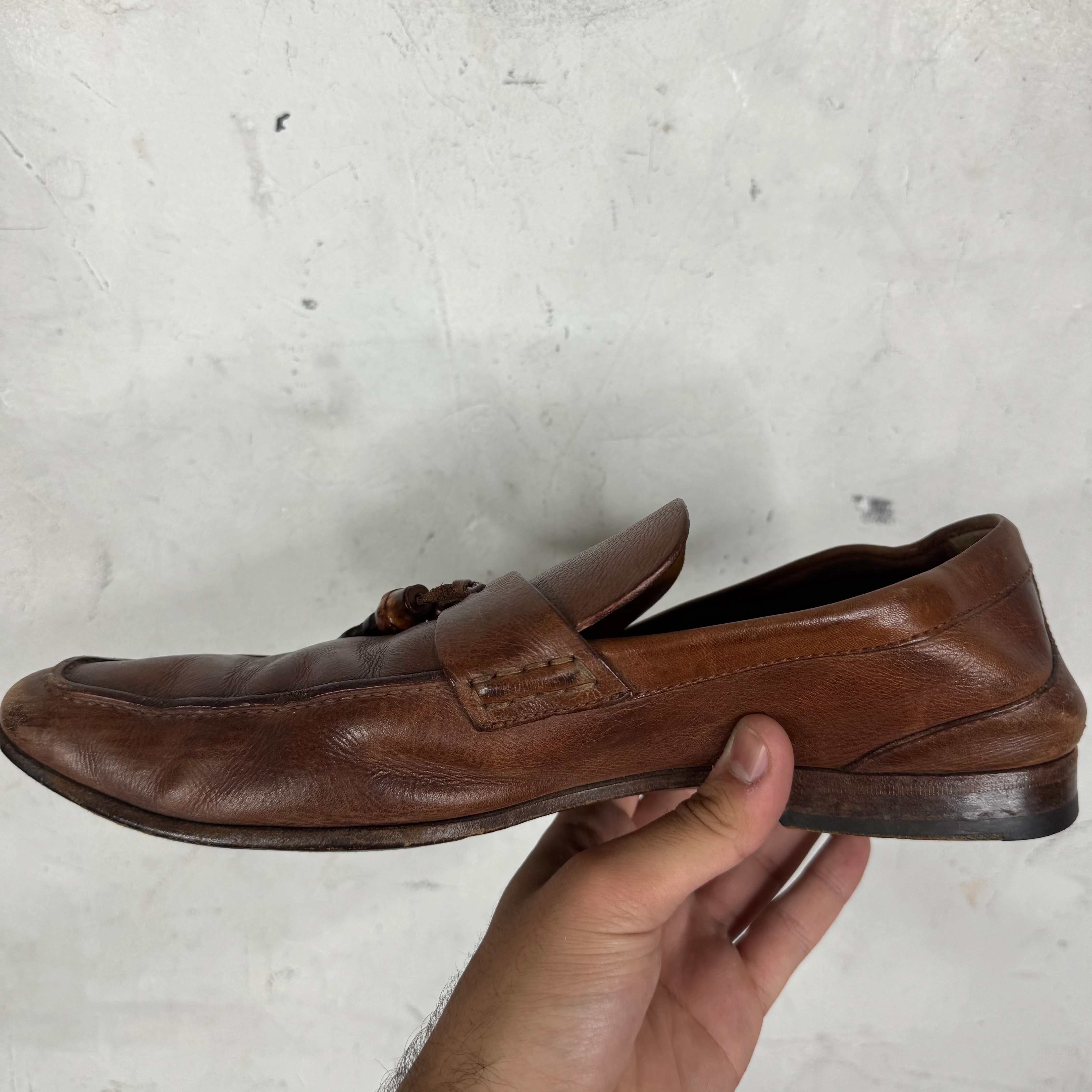 Gucci Brown Bamboo Tassled Loafers - Image 5