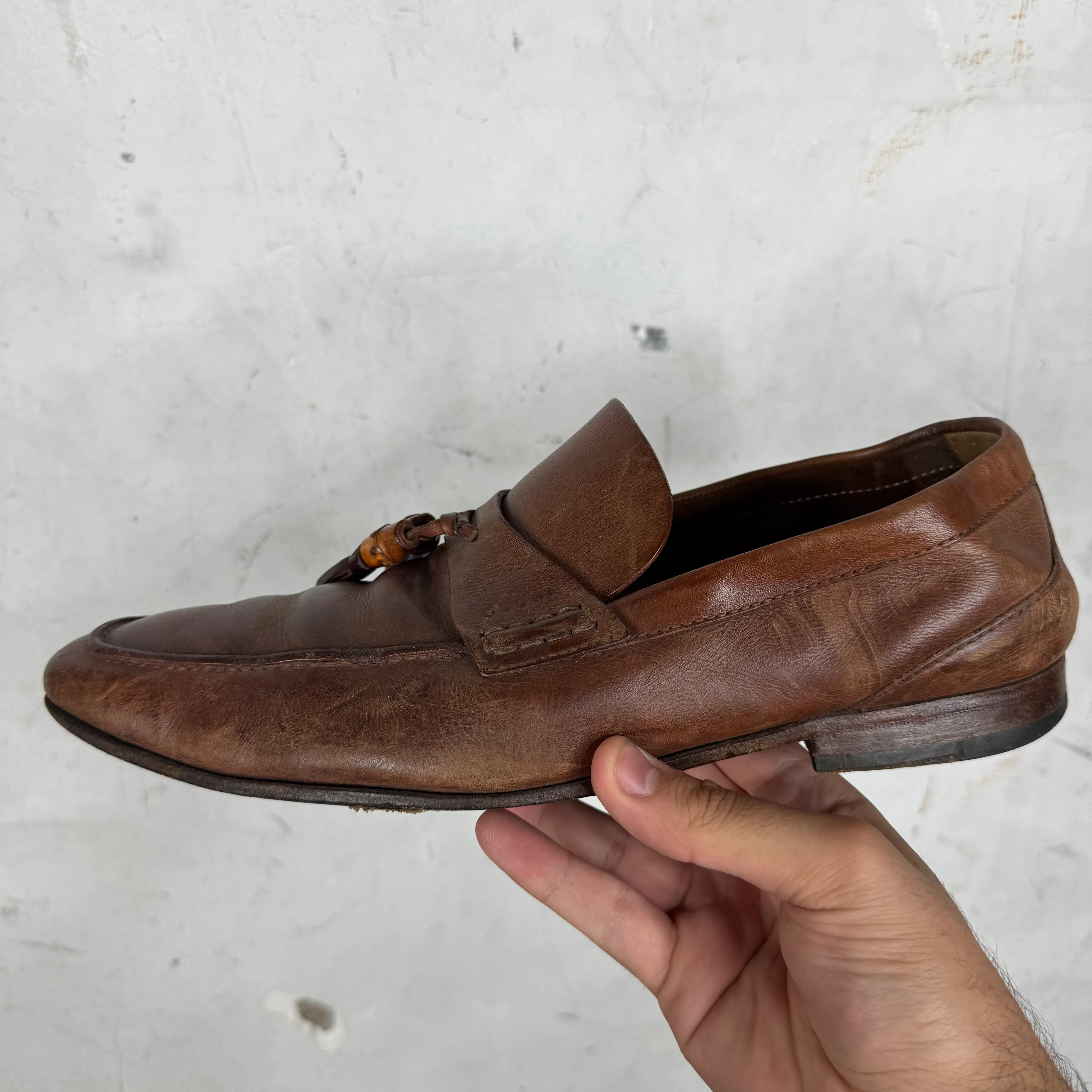 Gucci Brown Bamboo Tassled Loafers - Image 9