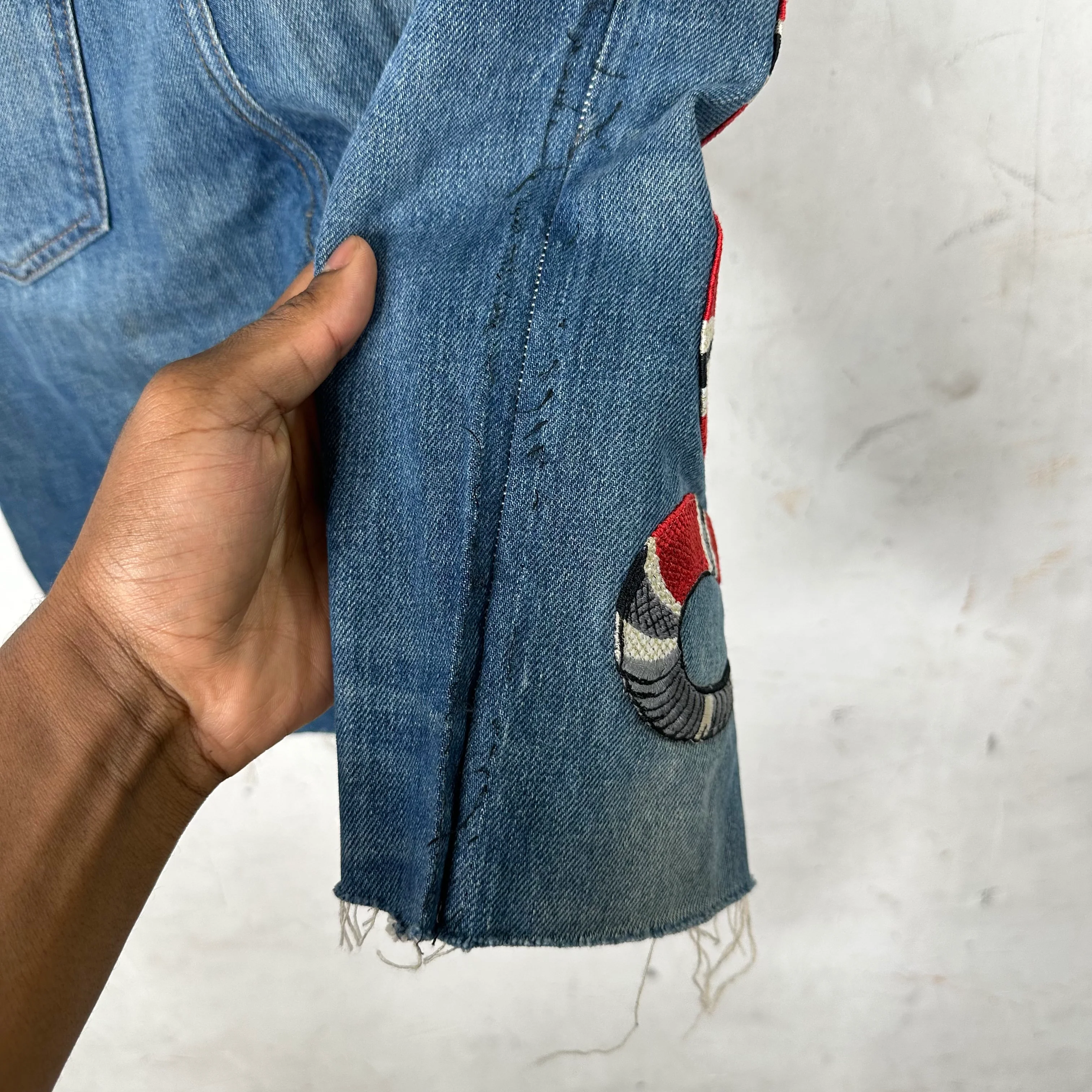 Gucci Snake Patch Jean Shorts - Image 5