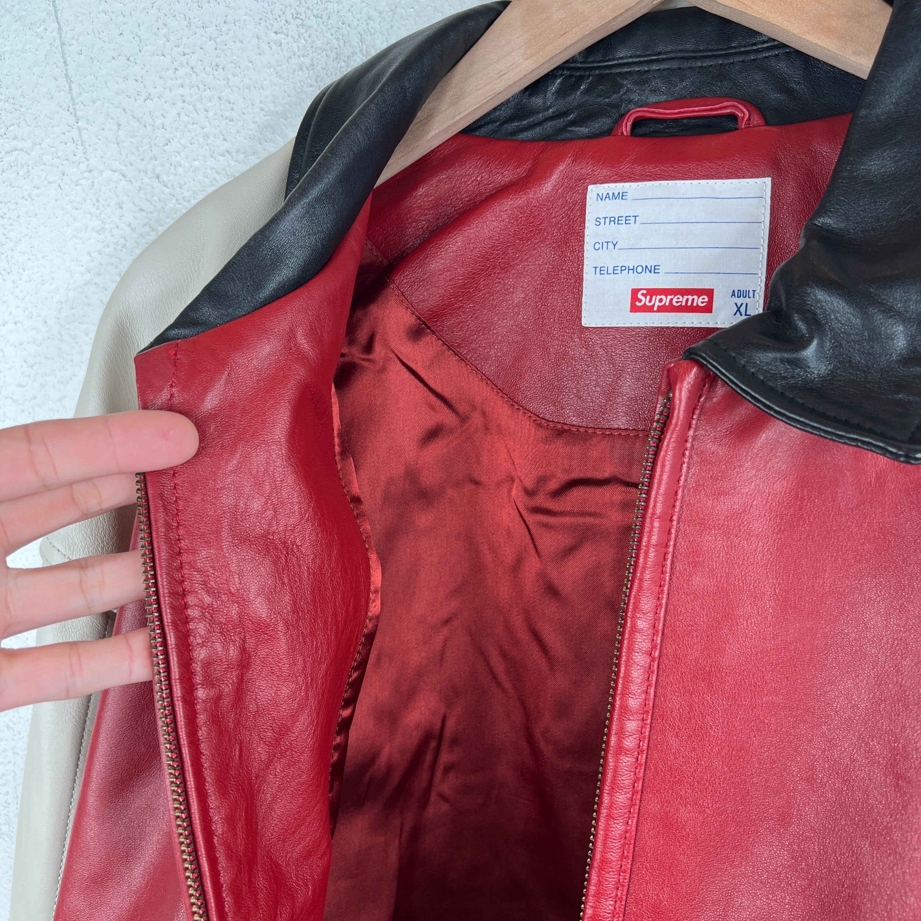 Supreme Studded Green/Red Leather Jacket - Image 10